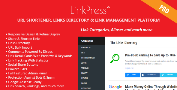 LinkPress Pro - Advanced URL Shortener, Links Directory & Link Management Platform