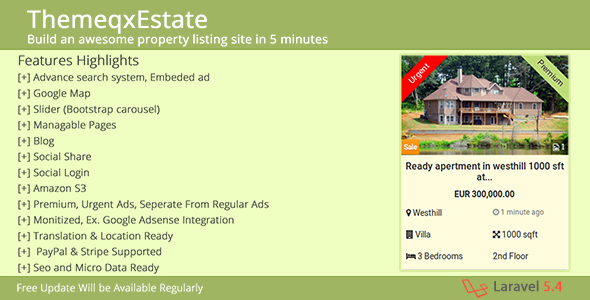 ThemeqxEstate v1.1 - Laravel Real Estate Property Listing Portal