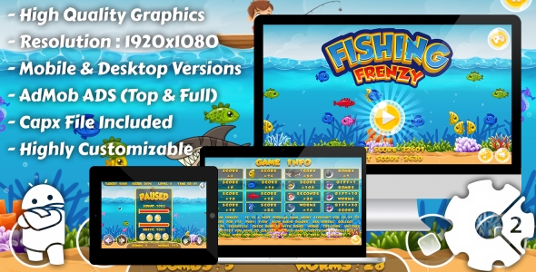 Fishing Frenzy - HTML5 Game, Mobile Version+AdMob!!! (Construct-2 CAPX)