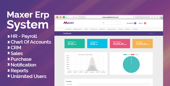 Maxer Erp System - HR, Finance, Sales, Purchase, CRM, Email Notifications