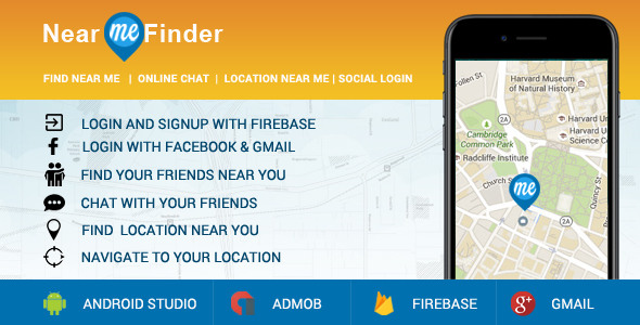 Near Me App - Location Finder + Social Login +Friend Finder + Chat + Location Navigation 