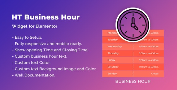HT Business Hour Widget for Elementor v1.0.0 