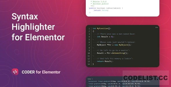Coder v1.0.0 - Syntax Highlighter for Elementor 