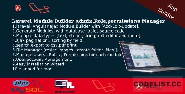 Laravel Admin Builder v2.2 - Angular CRUD+Users, Roles, Permission +Files Manager 