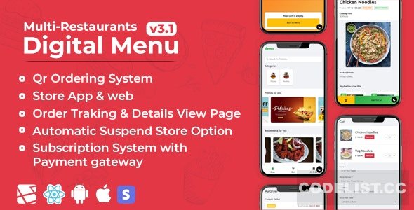 Chef v3.1 - Multi-restaurant Saas - Contact less Digital Menu Admin Panel with - React Native App
