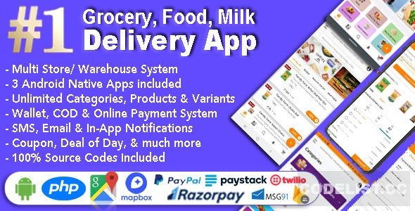 Grocery and Vegetable Delivery Android App with Admin Panel v1.6.9 - Multi-Store with 3 Apps