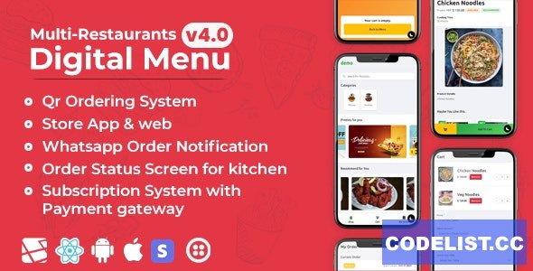 Chef v4.2 - Multi-restaurant Saas - Contact less Digital Menu Admin Panel with - React Native App