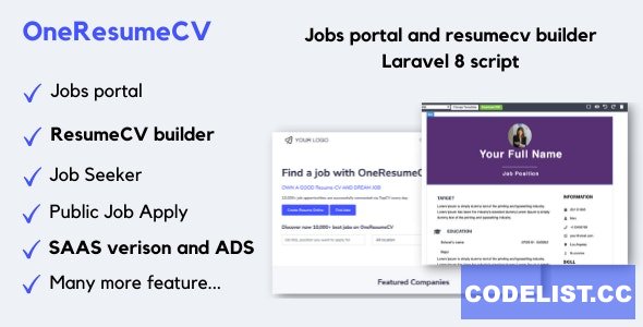 OneResumeCV v1.0.9 - Jobs board and resume builder