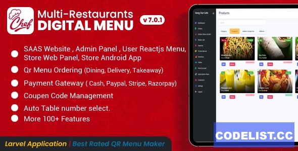 CHEF v7.0.1 - SaaS - Contactless Multi-restaurant QR Menu Maker