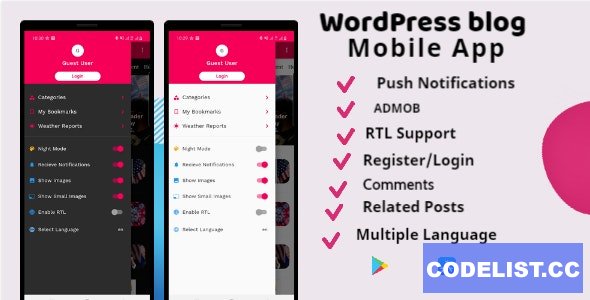 Flutter WordPress Mobile App Supports Android & IOS v1.0