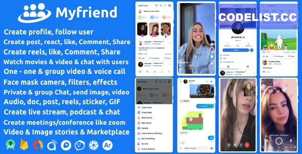 Myfriend v2.0 - Friend Chat Post Tiktok Follow Radio Group ecommerce Zoom Live clone social network app