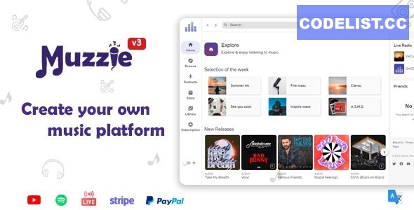 Muzzie v3.3 - Music, Podcast & Radio Streaming Platform 