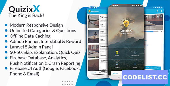 Quizix vX - Android Quiz App with AdMob, FCM Push Notification, Offline Data Caching